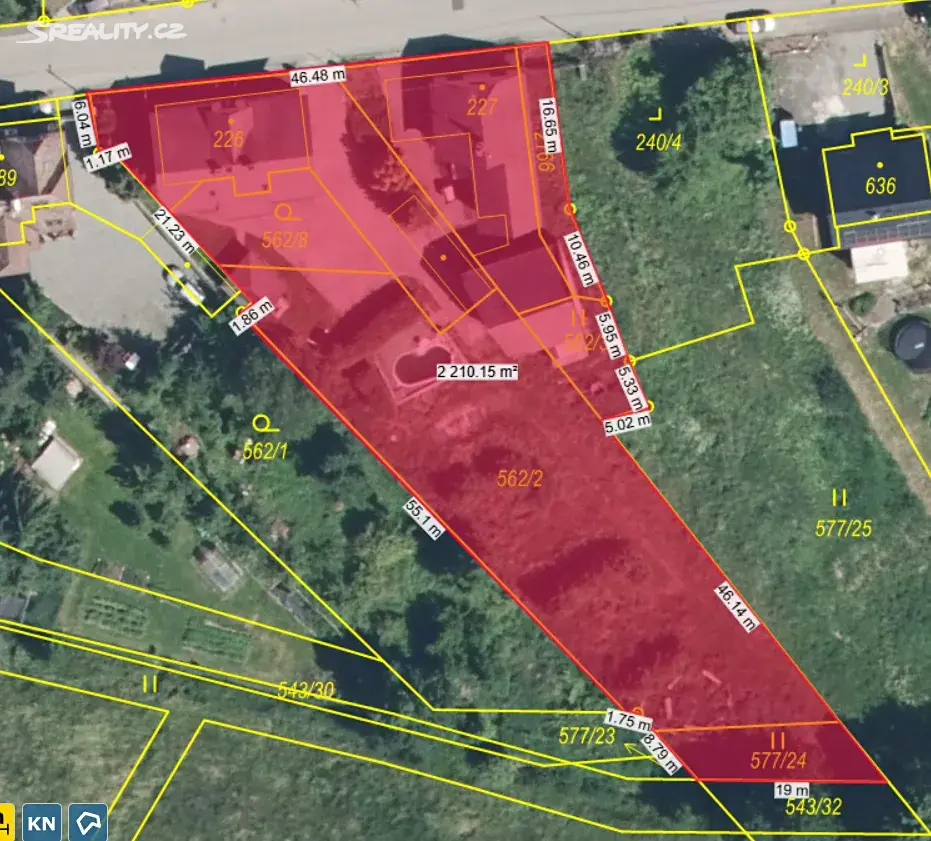 Katastrální mapa 2 210 m²